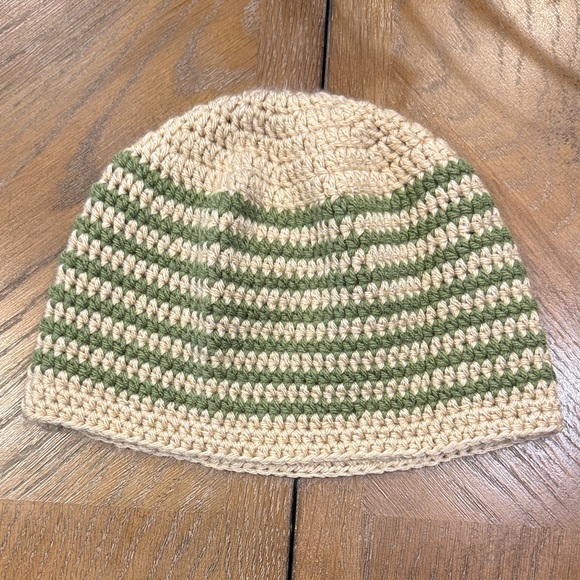 Striped Cream and Green Crochet Hat - Picture 2 of 2